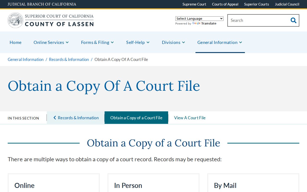 Lassen County criminal case record copy instructions