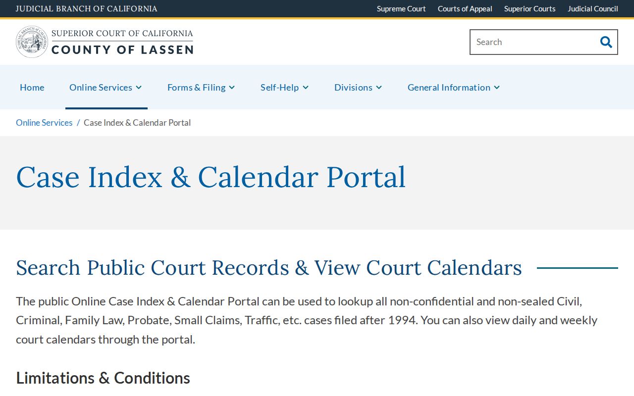 Lassen County criminal court case index portal instructions