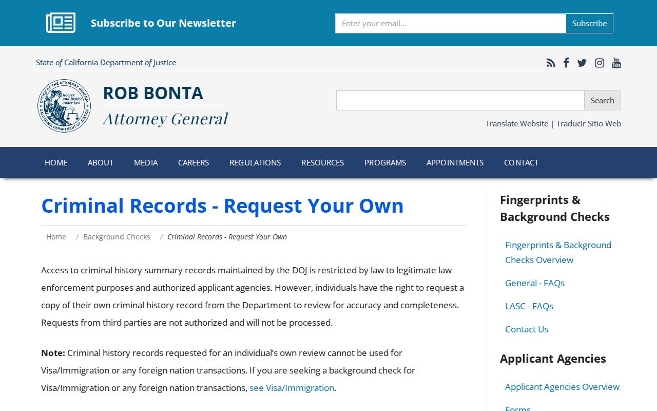 California DOJ instructions for reviewing your own criminal record