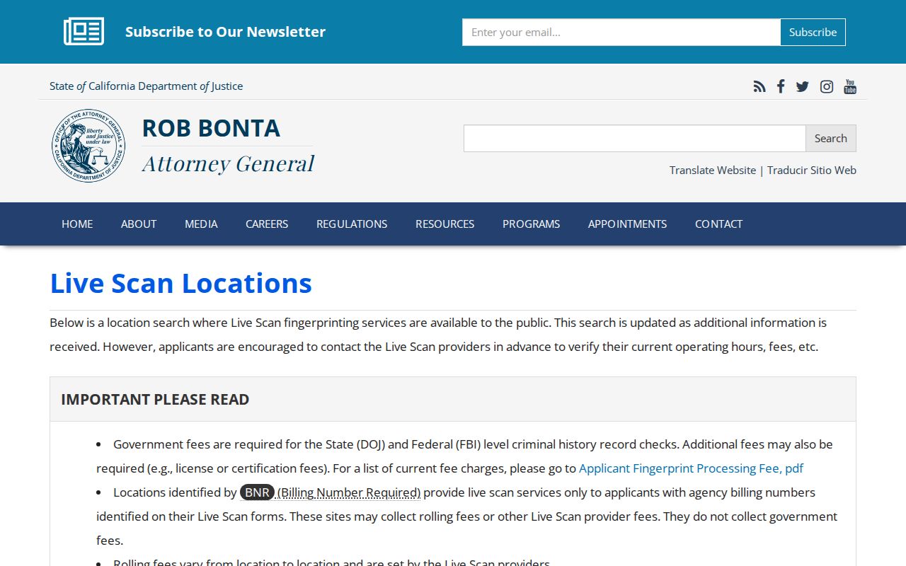 California DOJ Live Scan location lookup