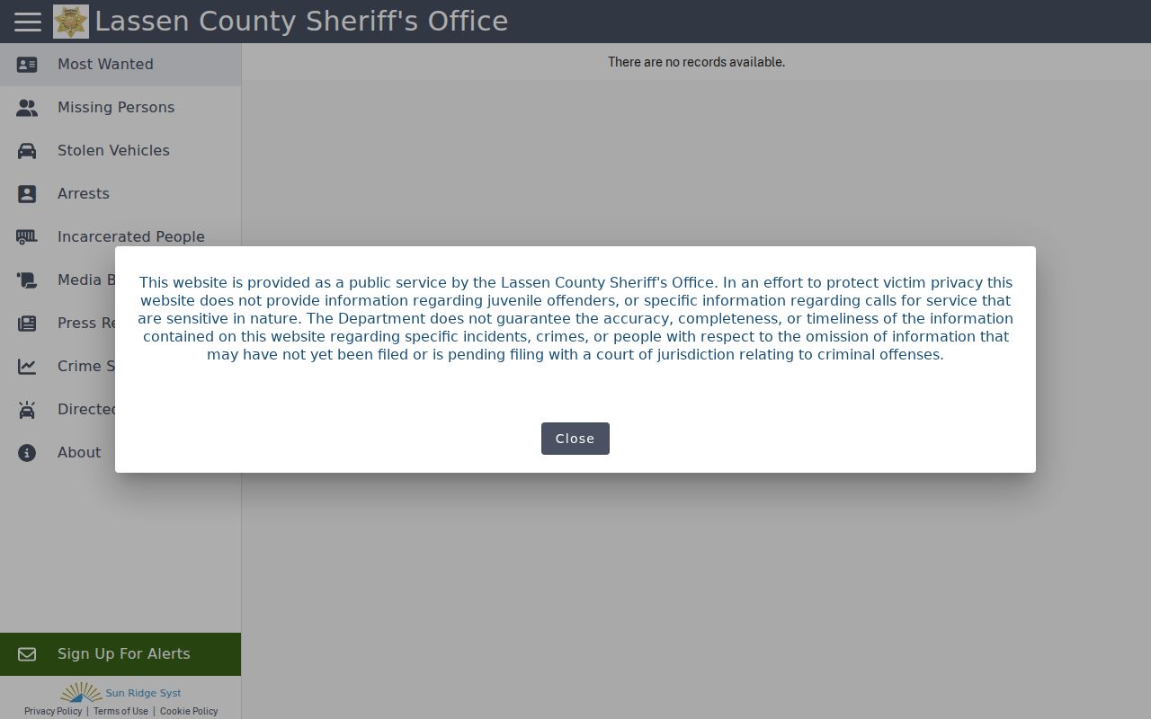 Lassen Sheriff CitizenRIMS public safety interface