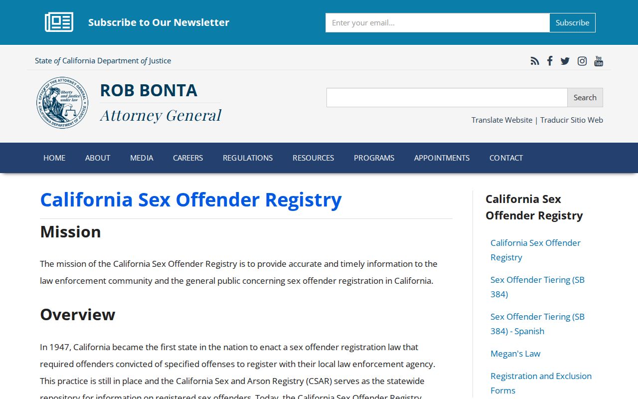 California DOJ sex offender registration information page